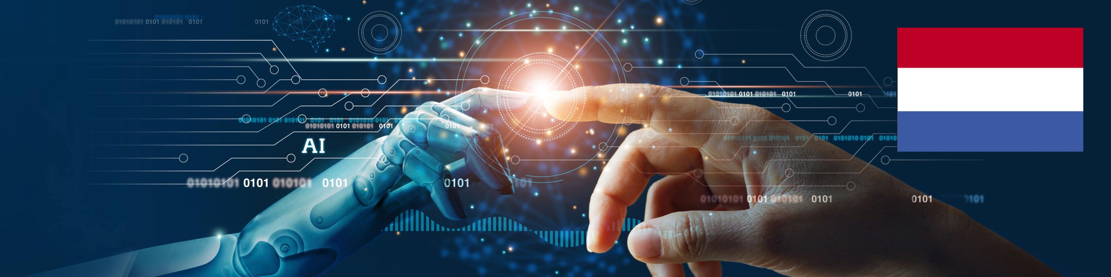 AI, Machine learning, Hands of robot and human touching on big data network connection background, Science and artificial intelligence technology